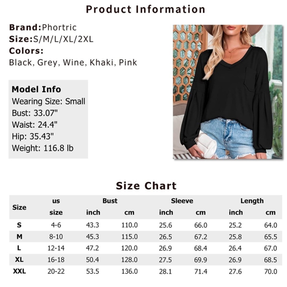 🆕 Phortric Black Lantern Sleeve Deep-V Off the Shoulder Oversized Knit Top - Picture 6 of 6